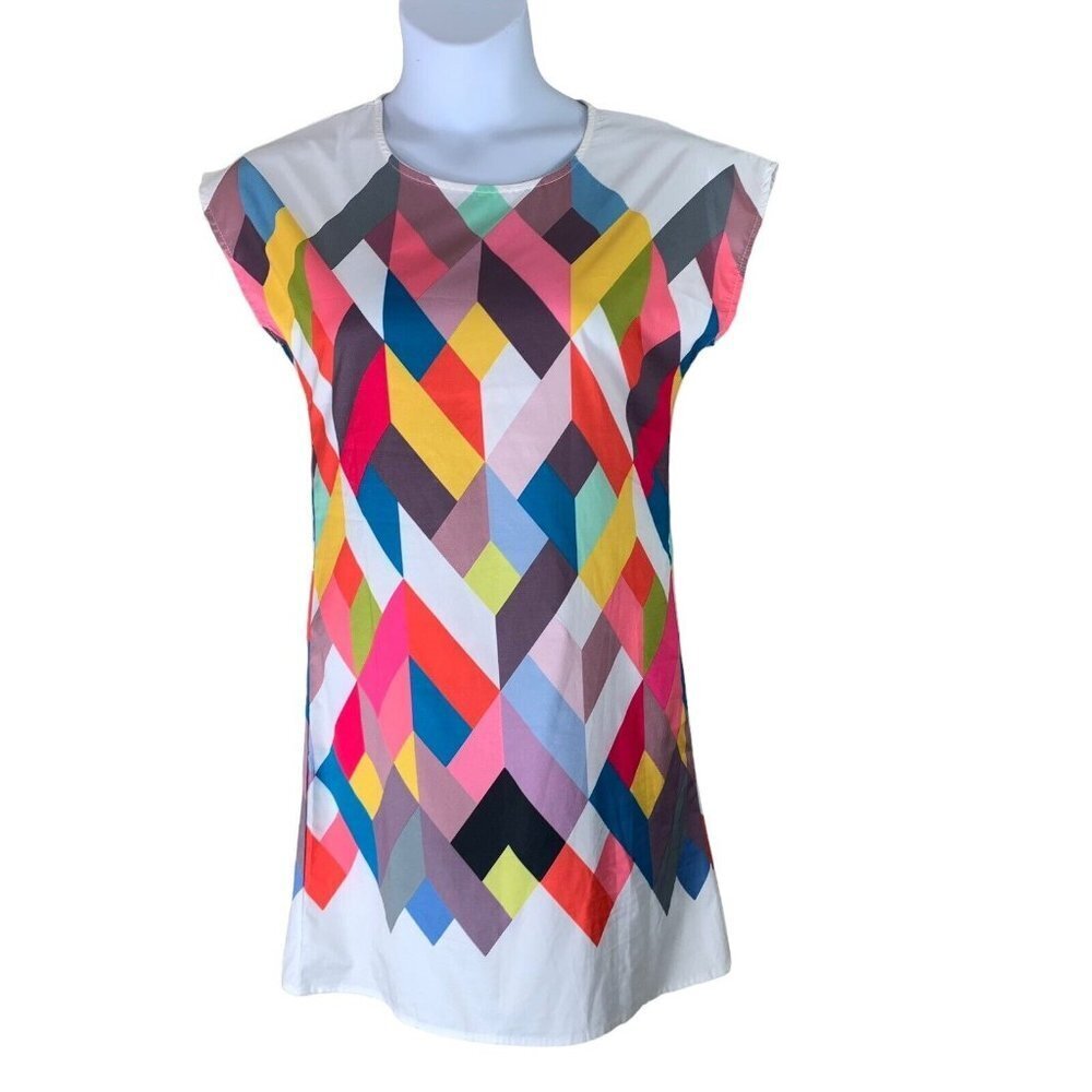 5/$25 Man Li Shang Size Medium Dress Sleeveless Geometric Multicolor Shift Women